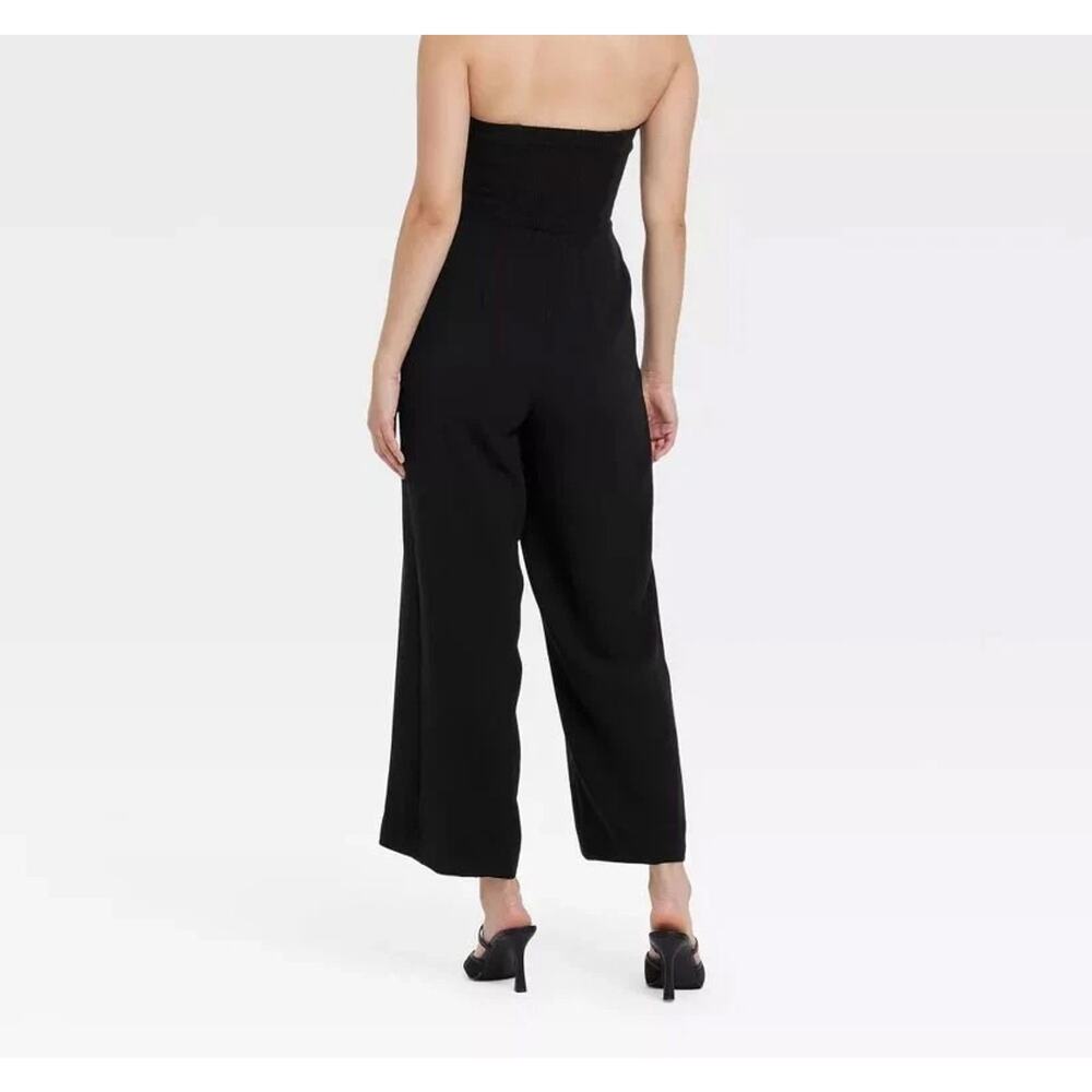 A New Day Womens Black Sleeveless Jumpsuit Midweight Woven Tie Waist Pockets - Picture 4 of 7